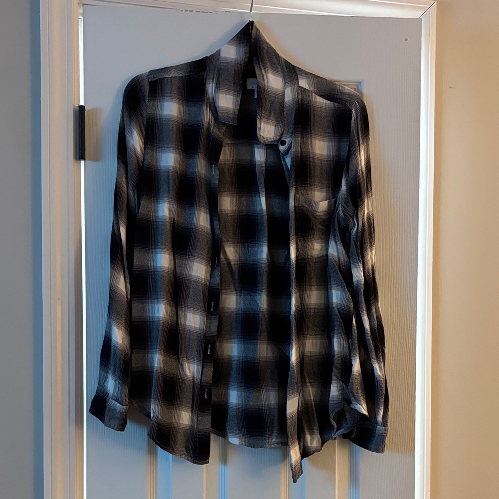Lucky Brand Black and White Plaid Flannel Button Down Shirt